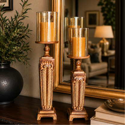 Vintage Pillar Metal Candlestand – alternate angle | INARA