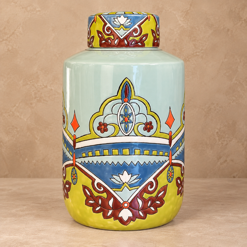 Regal Lotus Harmony Hand-Painted Ceramic Jar