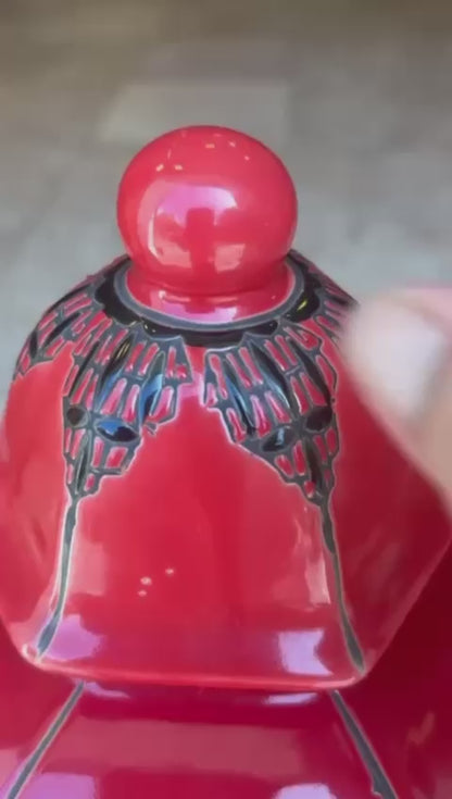 Crimson Royale Hand-Pianted Ceramic Jar