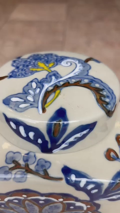 Blue Majesty Floral Hand-Painted Ceramic Jar