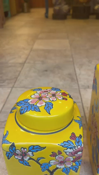 Marigold Blossom Hand-Painted Ceramic Jar