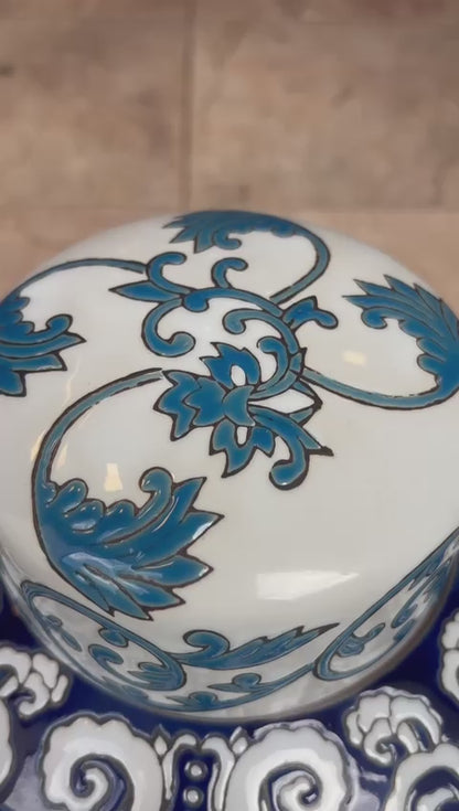 Azure Blossom Hand-Painted Ceramic Jar
