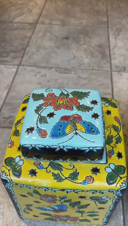 Butterfly Garden Hand-Painted Ceramic Jar