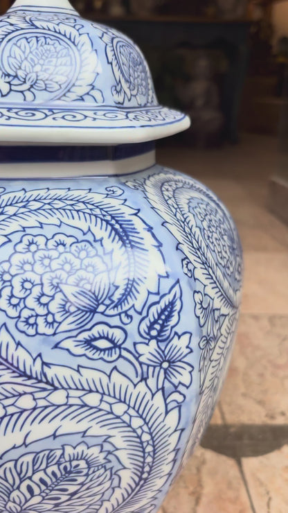 Decorative Ceramic Blue And White Temple Jar