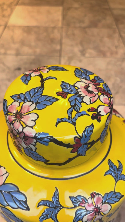 Blossom Breeze Hand-Painted Ceramic Jar