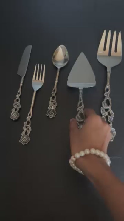 Antique Rose Cake Server & Fork Set