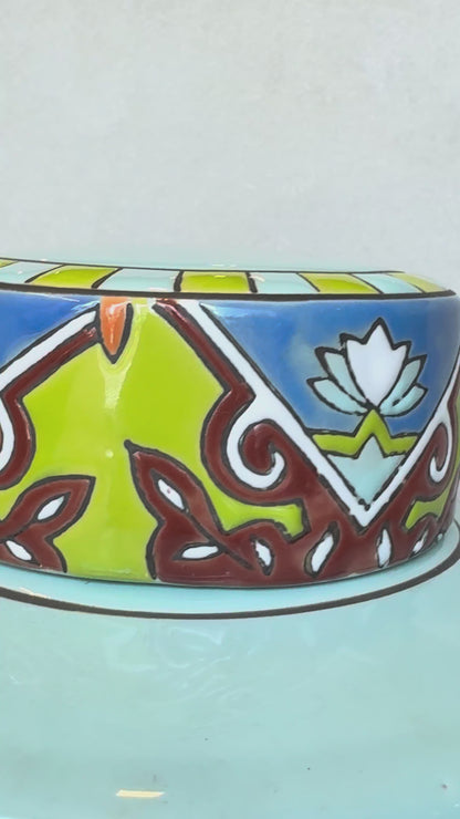 Handpainted Green Ceramic Decorative Jar With Lid