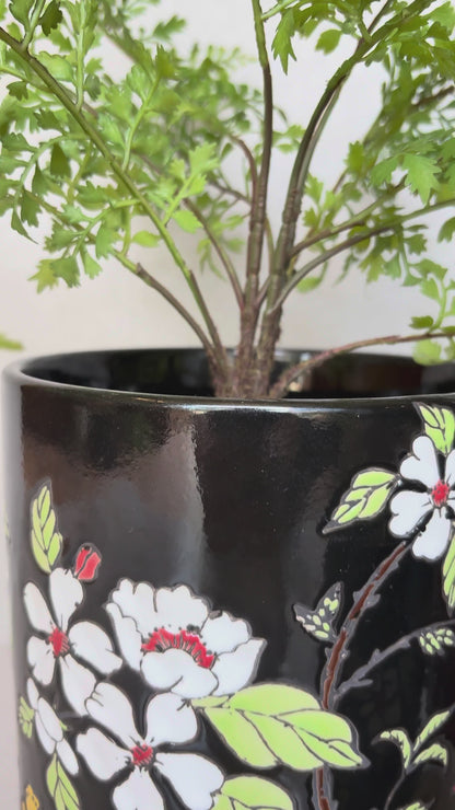 Black Floral Ceramic Planter