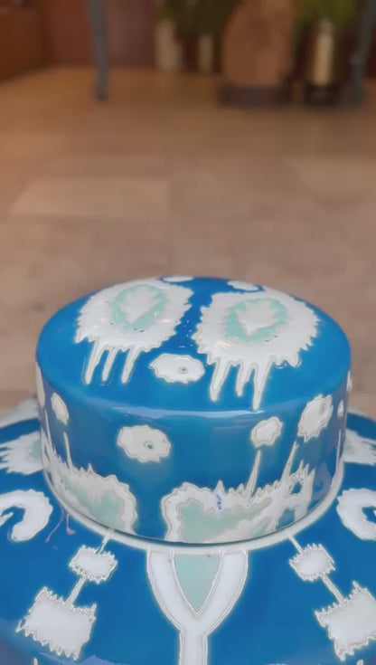 Azure Ikat Hand-Painted Ceramic Jar