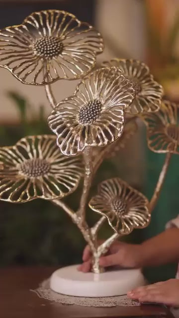 Nickel  Floral Sculpture With Marble Base