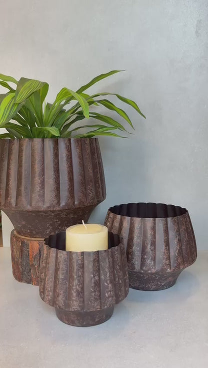 Rustic Tabletop Metal Planters - Set Of 3