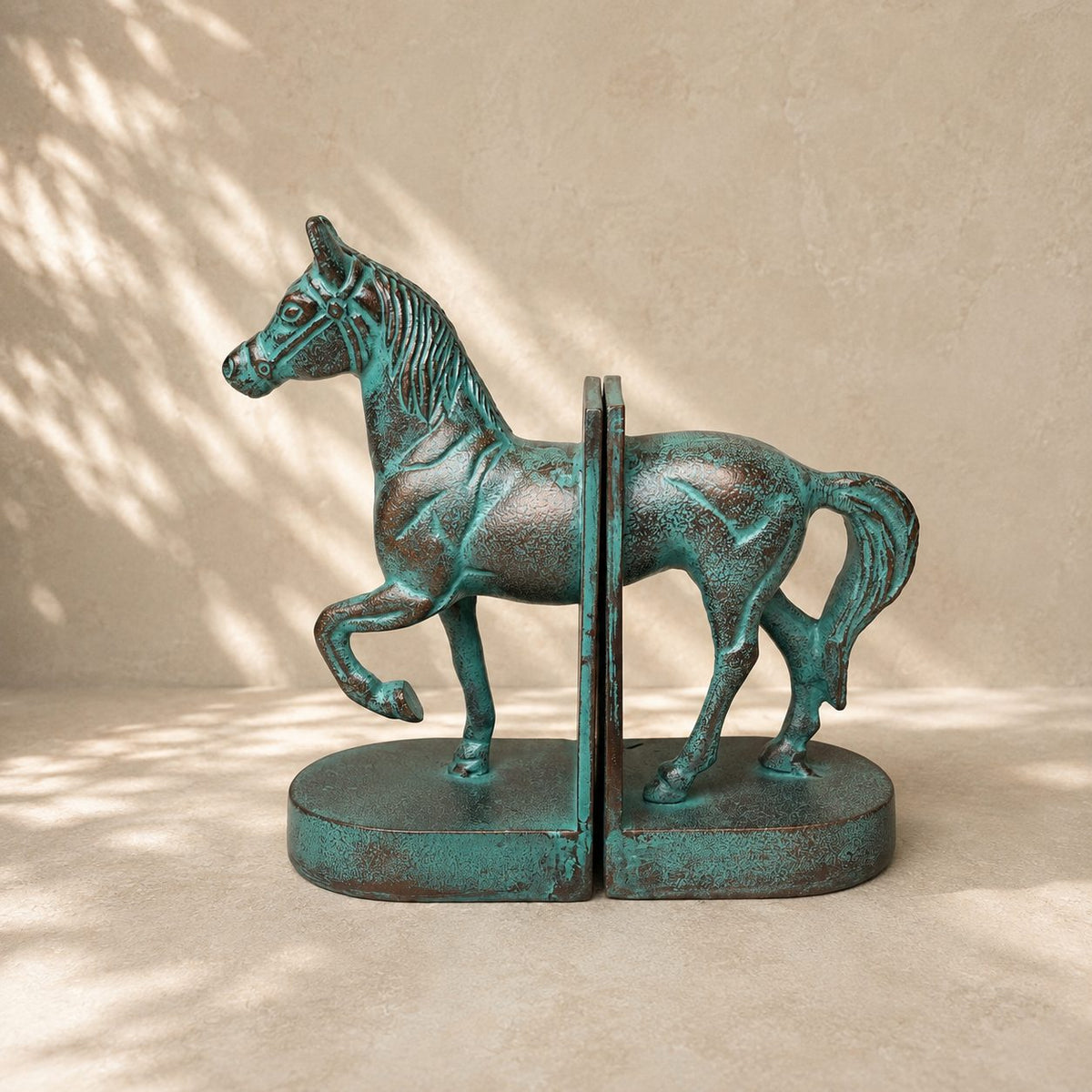 Antique Patina Horse Bookend – close-up detail view | INARA