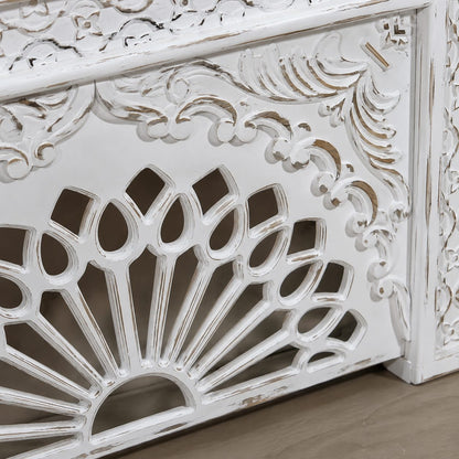 Distressed White Wooden Console – texture and finish detail | INARA