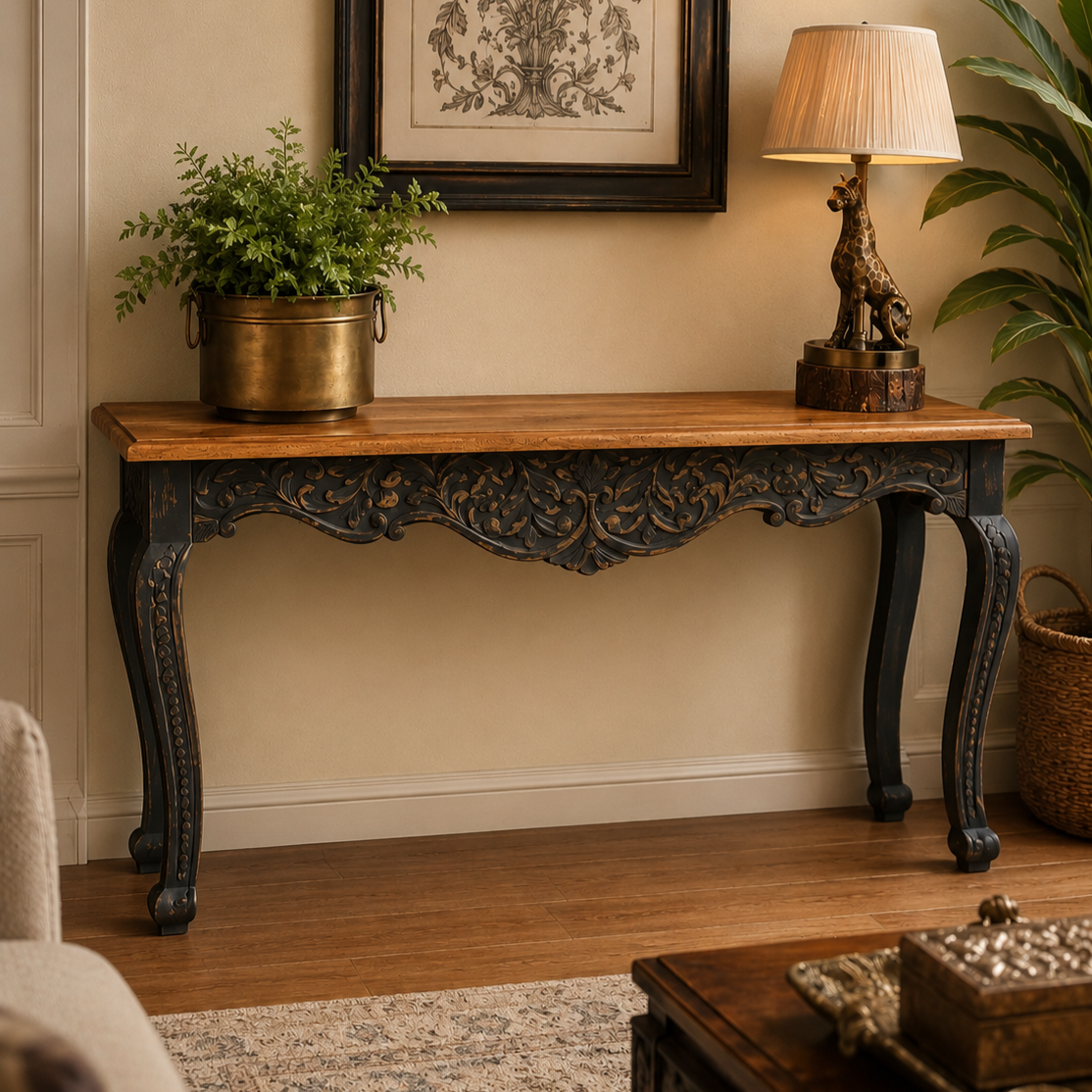 Distressed Blue Wooden Console – size and scale reference | INARA