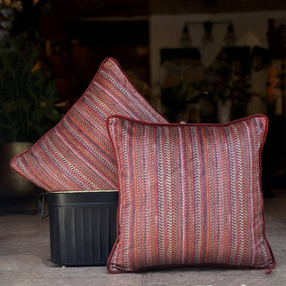 Rust Zig Zag  Velvet Cushion Cover 16 x 16 – texture and finish detail | INARA