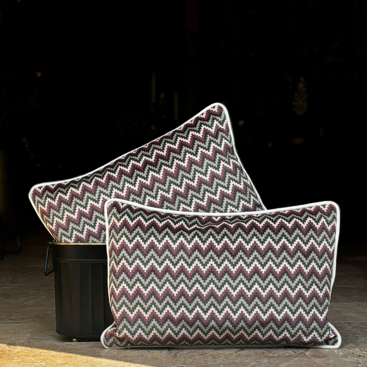 Zig Zag Velvet Cushion Cover  12 x 18 – alternate angle | INARA
