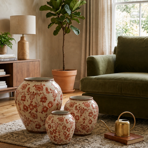 Red Floral Ceramic Decorative  Vase – Timeless Elegance, Indoors & Out : Bring vintage charm to your space with our Red Floral Ceramic Vase | INARA
