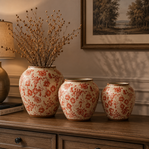 Red Floral Ceramic Decorative  Vase