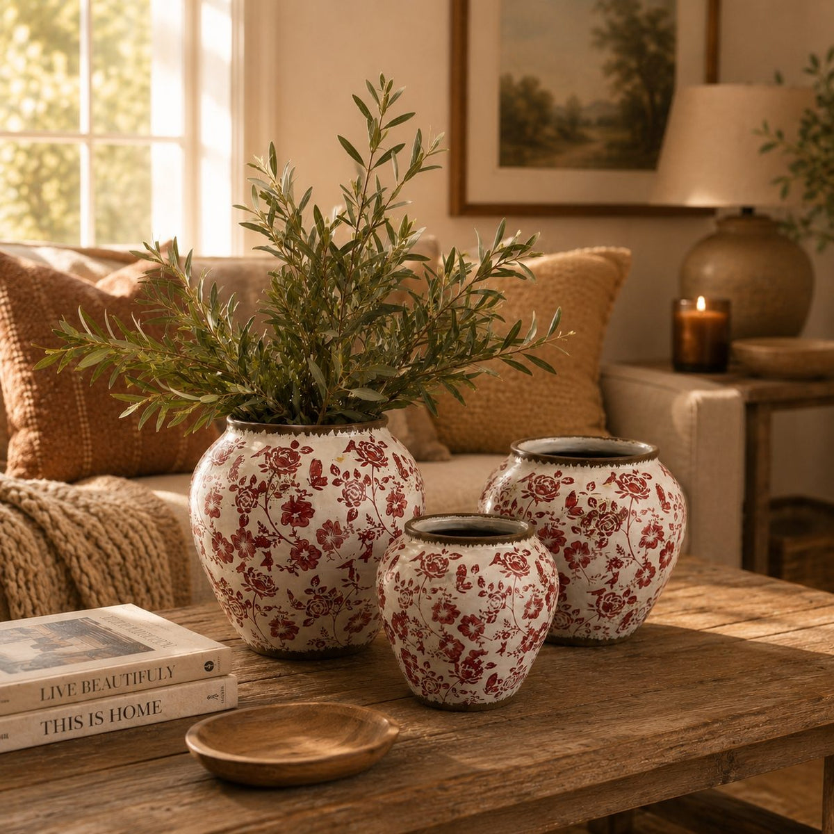 Red Floral Ceramic Decorative  Vase – texture and finish detail | INARA