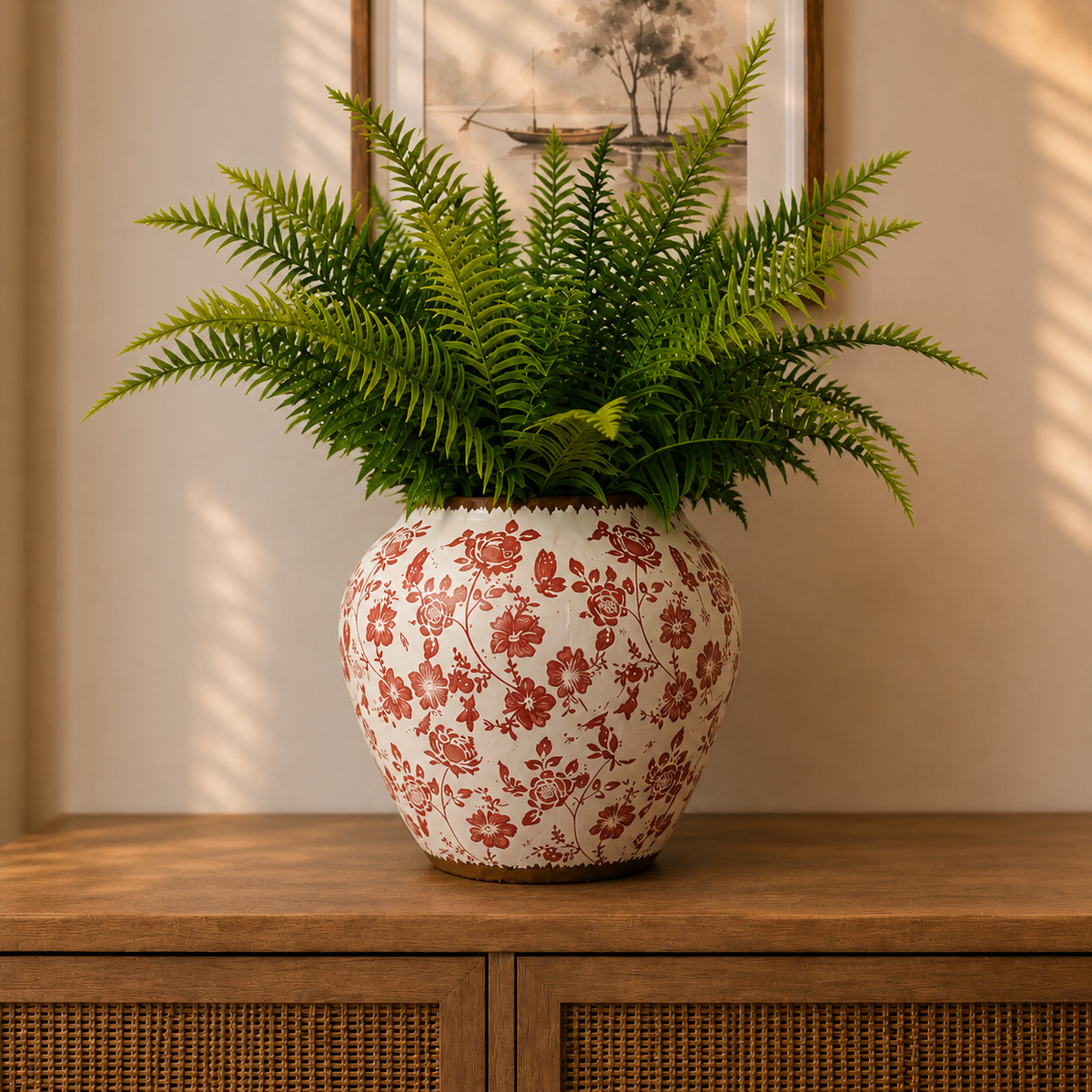 Red Floral Ceramic Decorative  Vase – full product view | INARA