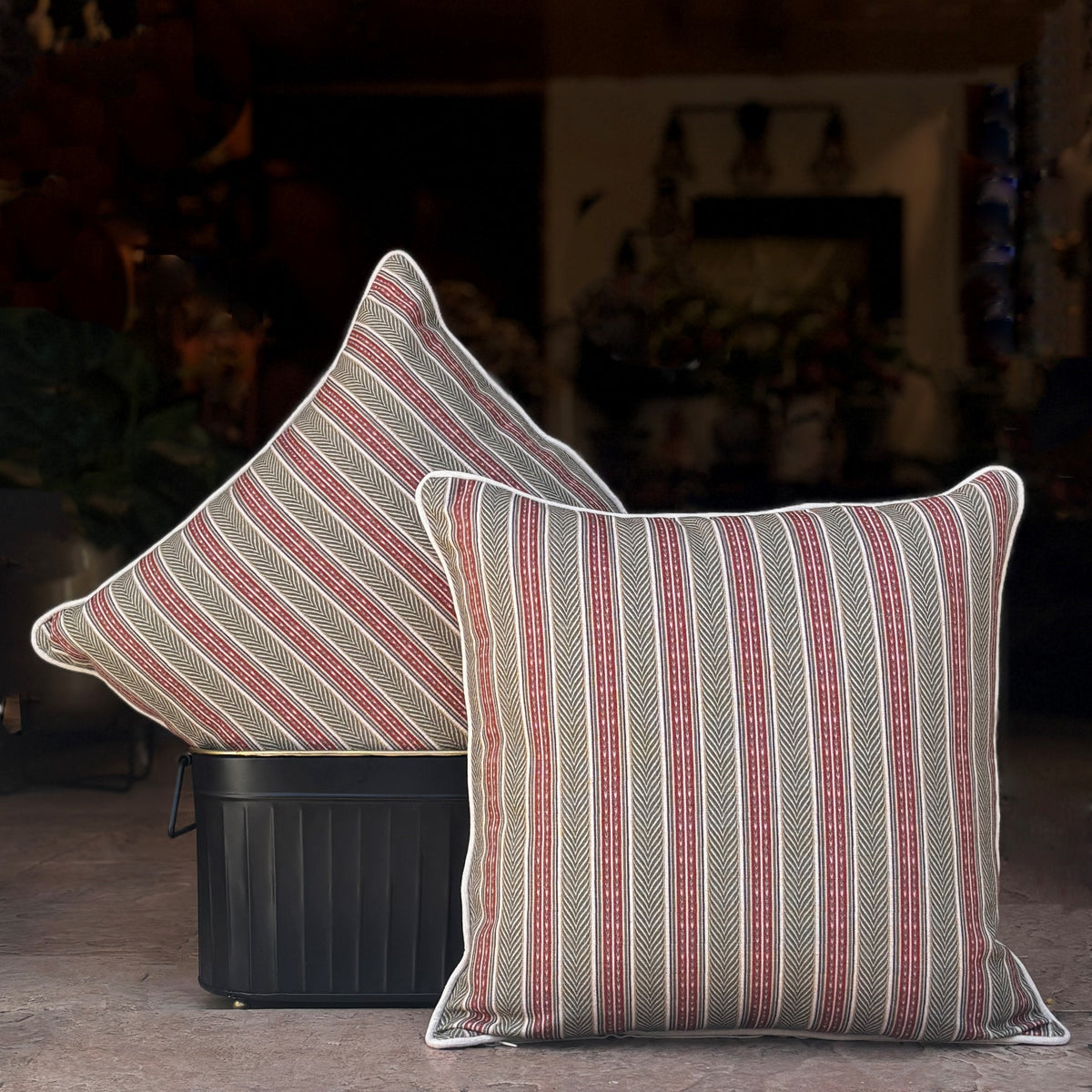 Beige Stripe linen Cushion Cover 18 x 18 – full product view | INARA
