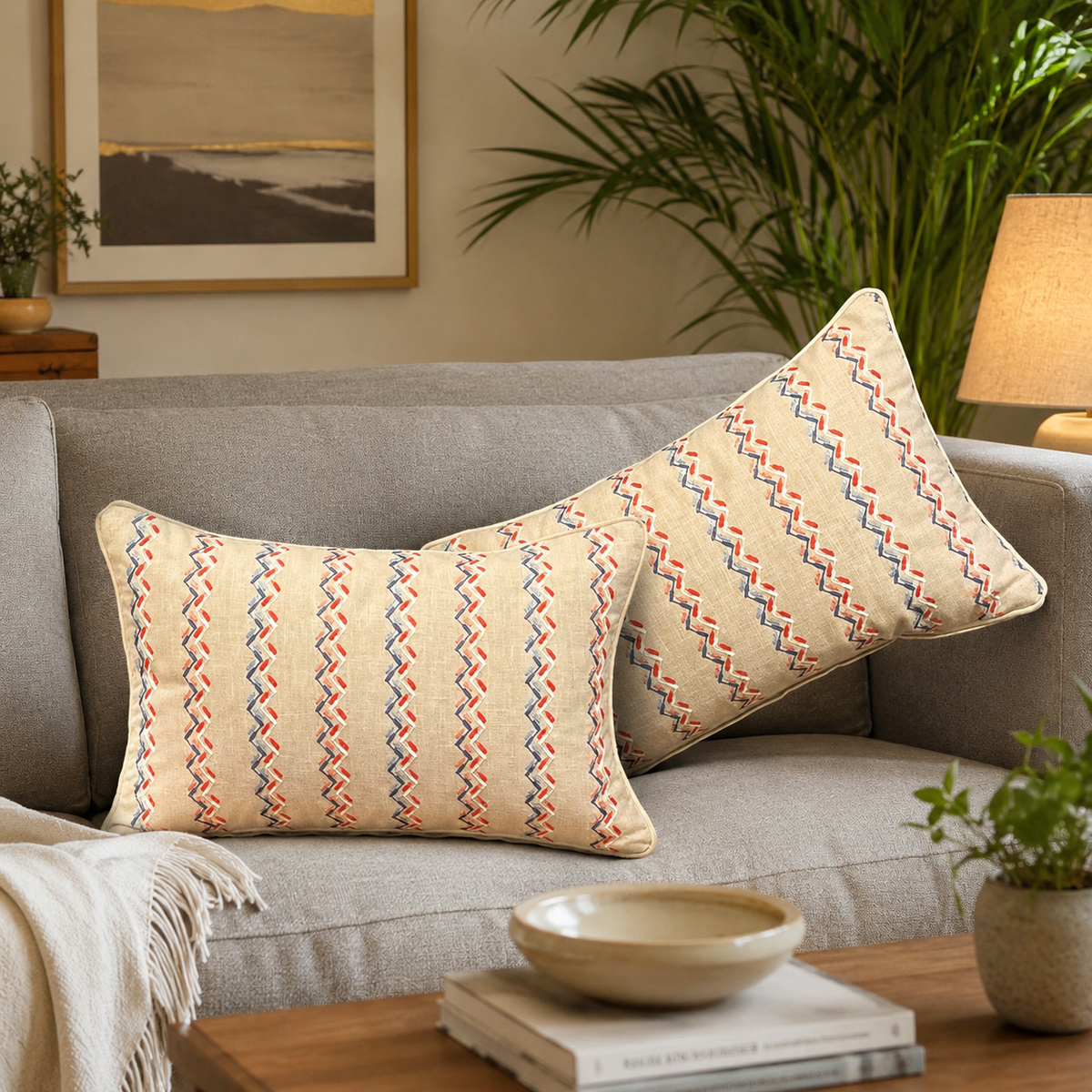 Repeat Waves Tricolour Cushion Cover 12 x18 – Elevate your home with the Repeat Waves Tricolor Cushion Cover , thoughtfully designed to bring | INARA