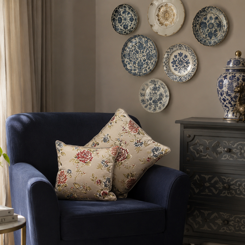 Grey Rose Embroidery Cushion Cover