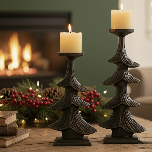 Rustic Christmas Tree Candlestand - Set Of 2 – The Rustic Christmas Tree Candlestand adds a touch of festive cheer to your home decor | INARA