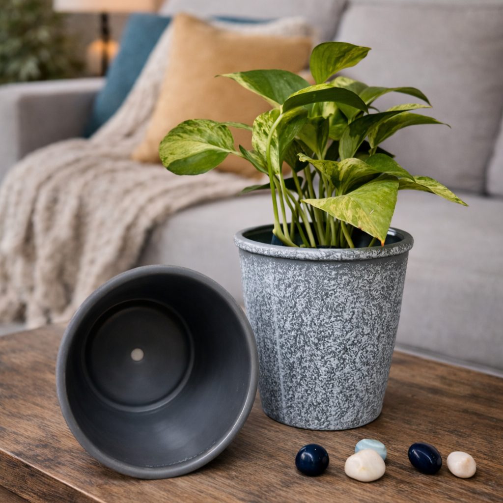Rustic Grey Planter – close-up detail view | INARA