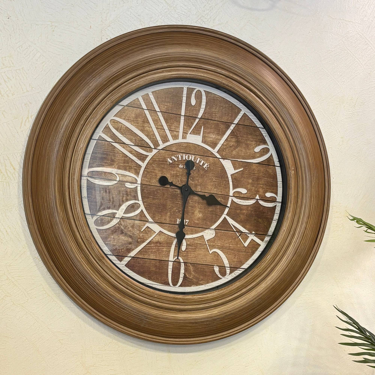 Rustic Light Brown Wall Clock – close-up detail view | INARA