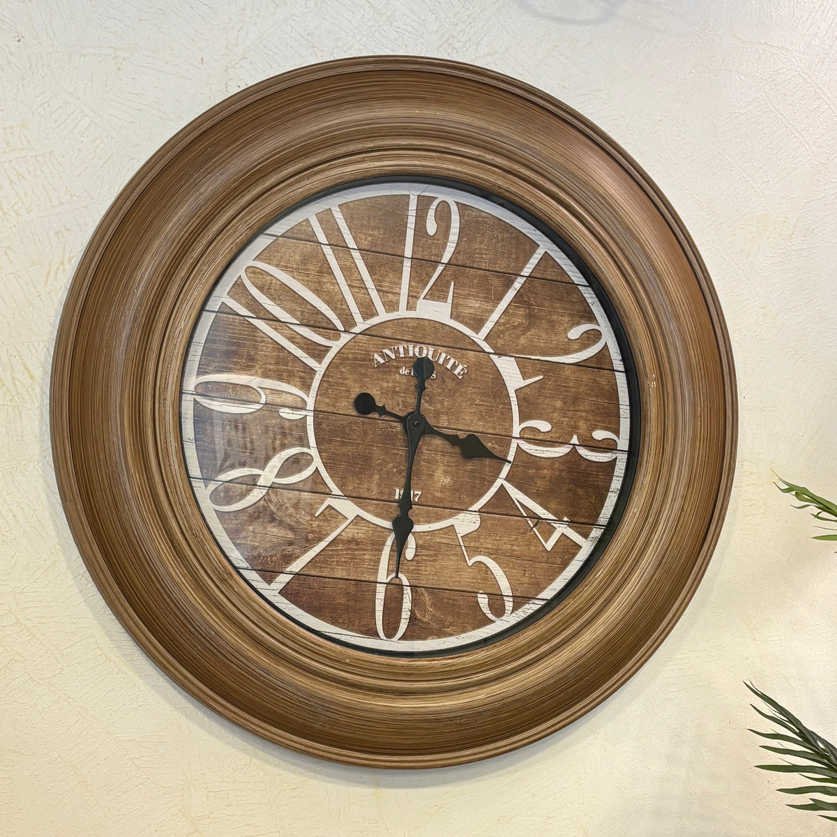 Rustic Light Brown Wall Clock – close-up detail view | INARA