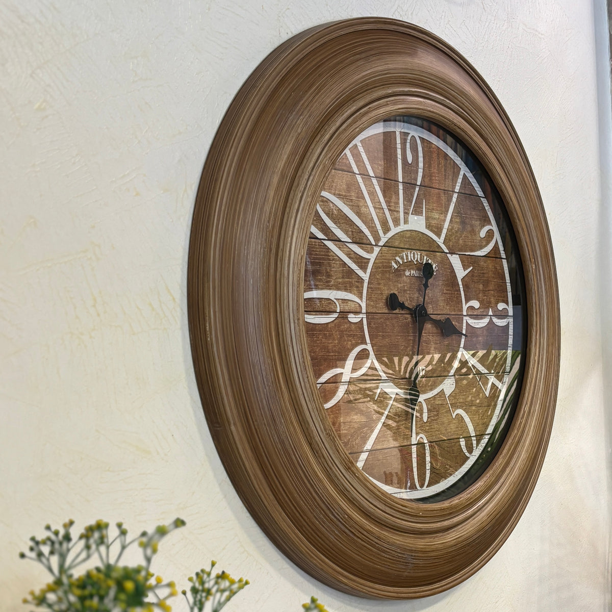 Rustic Light Brown Wall Clock – alternate angle | INARA