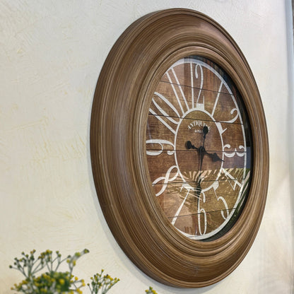 Rustic Light Brown Wall Clock – alternate angle | INARA