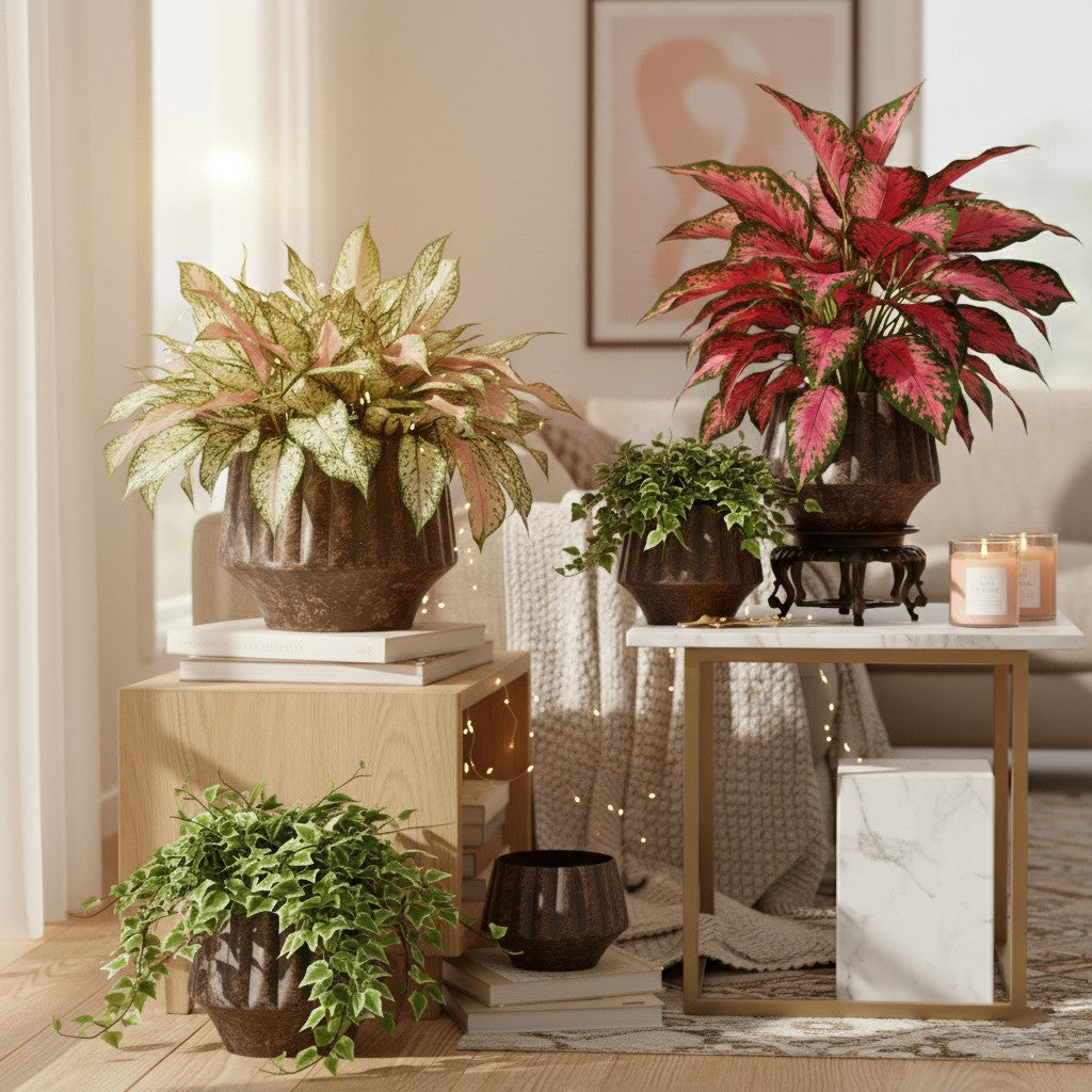 Rustic Tabletop Metal Planters - Set Of 3 – size and scale reference | INARA