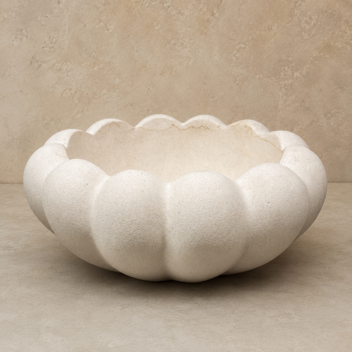 Scalloped White Ceramic Decorative Urli