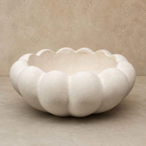Scalloped White Ceramic Decorative Urli