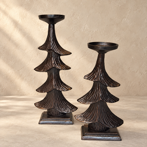 Rustic Christmas Tree Candlestand - Set Of 2