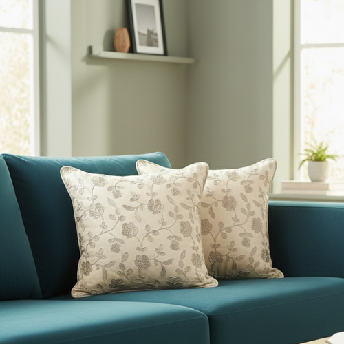 Silver and White Zardozi Cushion Cover 16 x 16 – Transform the look and feel of your home with our Silver and White Zardozi Cushion Cover 16 | INARA
