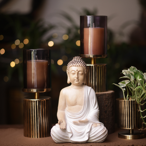 Antique Gold Ribbed Candlestand - Smoke – Enhance your space with a touch of timeless elegance and refined luxury through our ribbed pattern | INARA