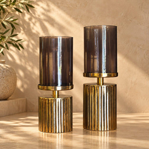 Antique Gold Ribbed Candlestand - Smoke