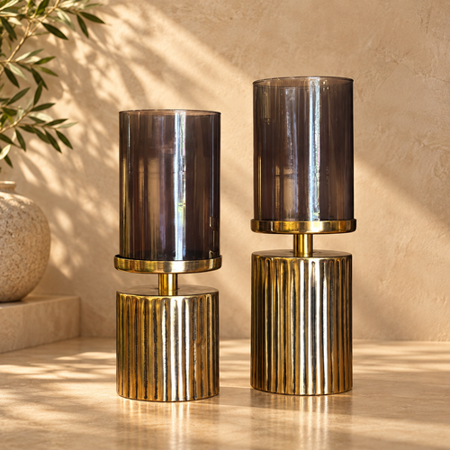 Antique Gold Ribbed Candlestand - Smoke
