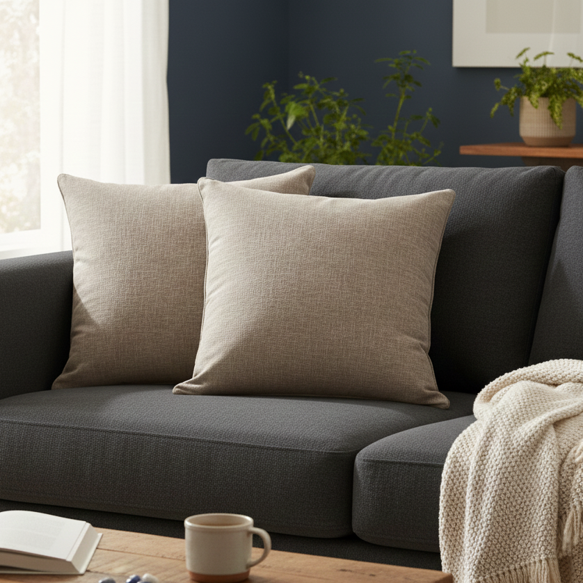Solid Grey Cushion Cover 18 x 18 – close-up detail view | INARA