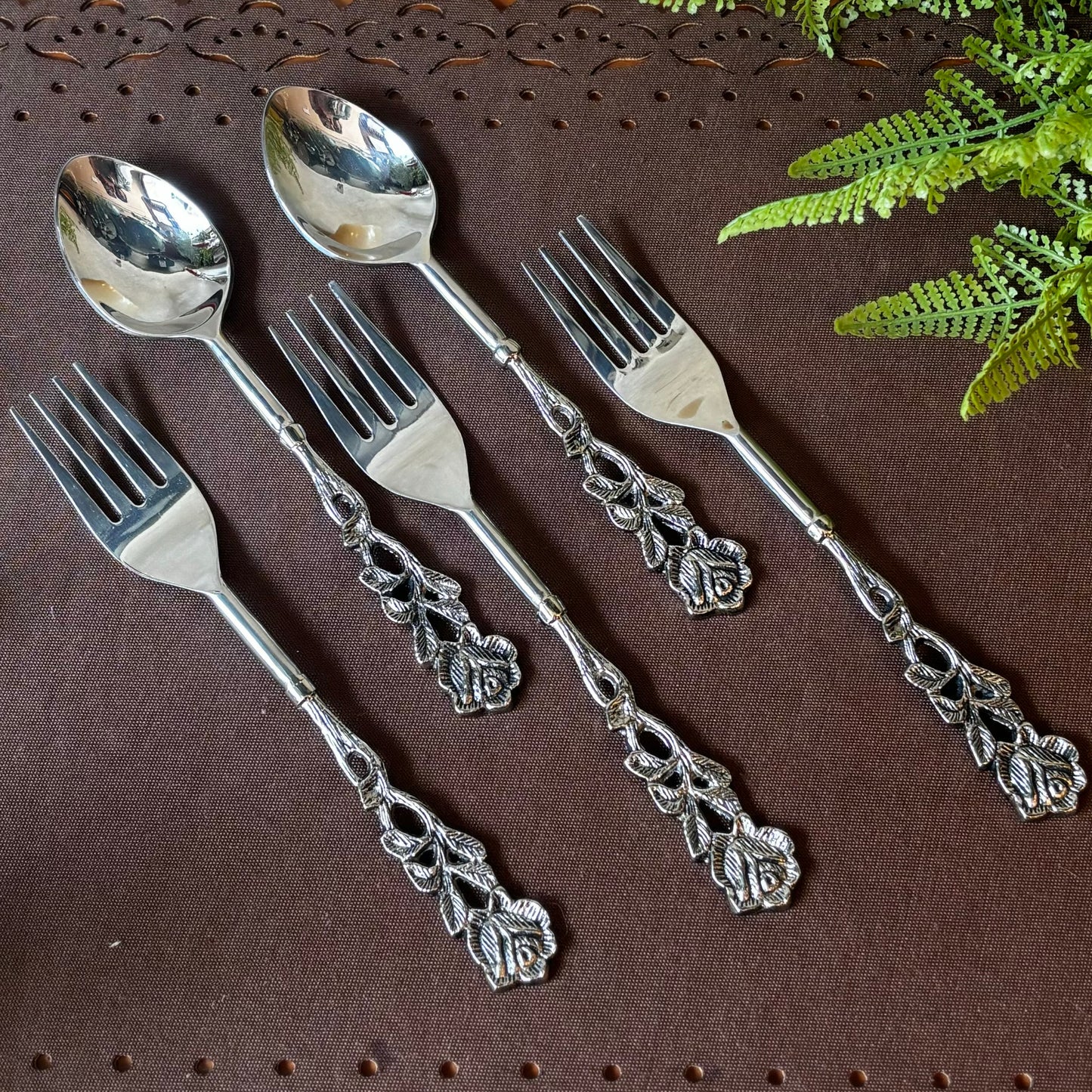 Antique Rose Table Forks - Set Of 4