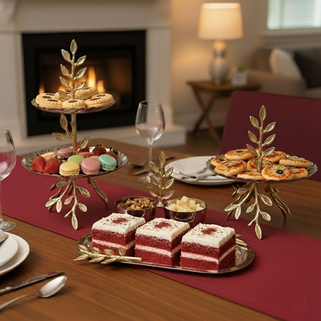 display-tier.jpg	Elegant stainless steel two-level display stand for desserts and pastries.