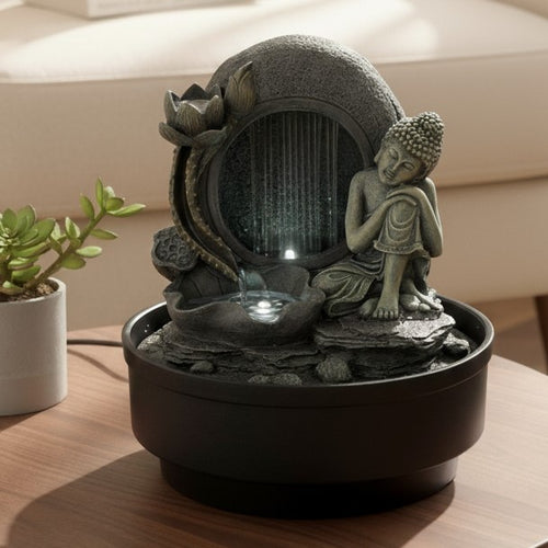 Tranquil Buddha Tabletop Fountain – Symbol of Peace & Enlightenment: Featuring a gracefully sculpted Buddha seated in meditative repose | INARA