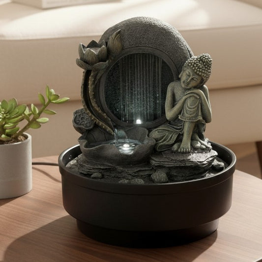 Tranquil Buddha Tabletop Fountain – Symbol of Peace & Enlightenment: Featuring a gracefully sculpted Buddha seated in meditative repose | INARA