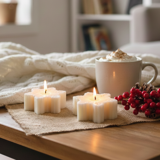 Tea Rose Snow Flake Soy Candle – candles home decor piece | INARA