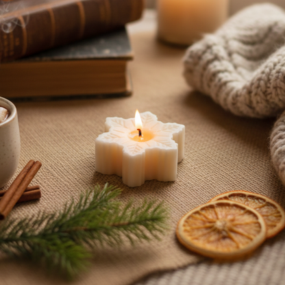 Tea Rose Snow Flake Soy Candle – close-up detail view | INARA