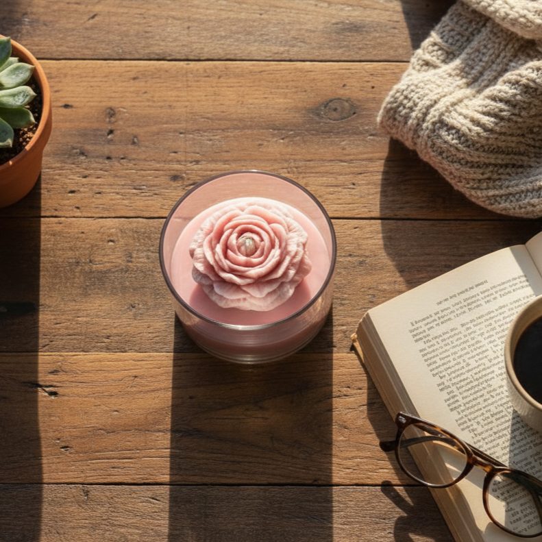 Tea Rose Soy Candle Jar – texture and finish detail | INARA