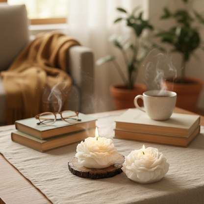Tea Rose White Peony Soy Candle - Set Of 2 – decorative objects & figurines home decor piece | INARA